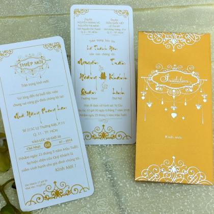Thiệp cưới Dq2110 Vàng nhũ  In ấn Ưu Việt